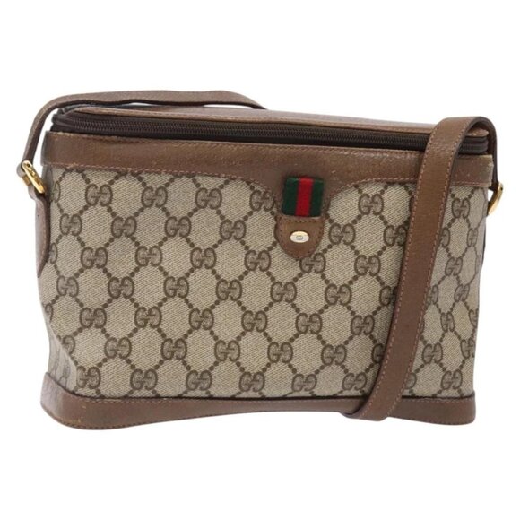 GUCCI GG Supreme Web Sherry Line Bag PVC Beige Gold 904 02 069 Auth BA3963 - Picture 1 of 16